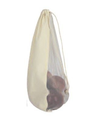 Pochon en coton Fair Trade et maille PET avec double cordon 30x40cm.