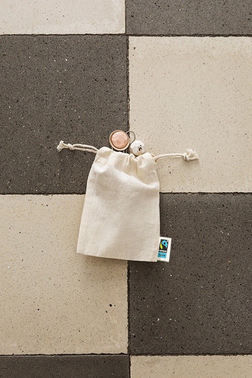 Fair trade cotton double drawstring sack. 10x14 cm