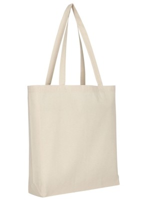 Cotton bag with 10 cm bottom gusset and long handles 38x42+10 cm.