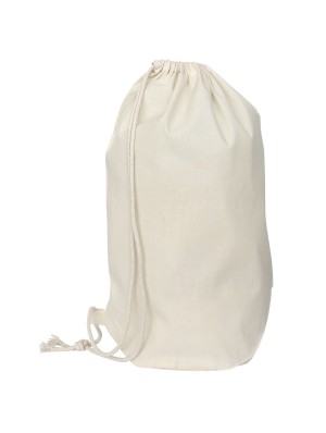 Cotton single drawstring backpack with round bottom of 25 cm diameter 40x54 cm.