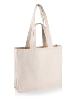Canvas bag with long and short handles with 10 cm base. 42x38+10 cm.