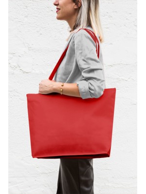 Non-woven bag with bottom gussep, zip closure and pocket 48x36+10 cm.