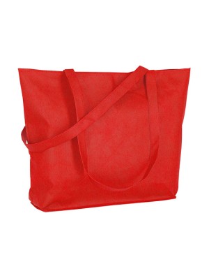 Non-woven bag with bottom gussep, zip closure and pocket 48x36+10 cm.