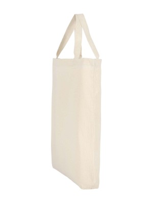 Cotton bag with short handles and 5 cm bottom gusset 38x42+5 cm.