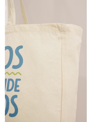 Bolsa de algodón con base de 12 cm y asas largas 48x36 cm.