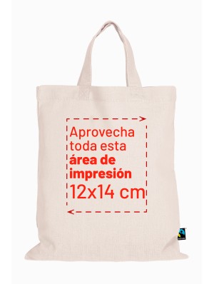 Bolsa pequeña de algodón de comercio justo con asas cortas. 22x26 cm