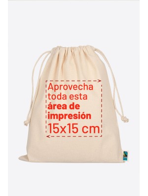 Sacos de algodón de comercio justo con cordón doble. 25x30 cm