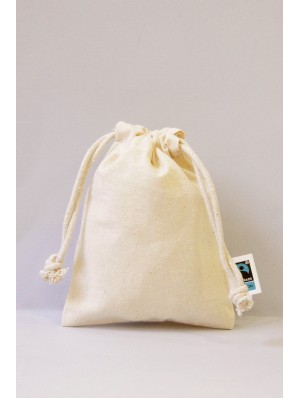 Fair trade cotton double drawstring sack. 10x14 cm