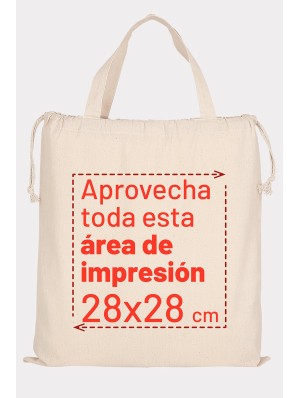 Sac classique en coton avec deux anses courtes et cordon 38x42 cm