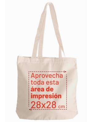 Thick canvas bag with 10 cm bottom gusset and long handles 42x42+10 cm.