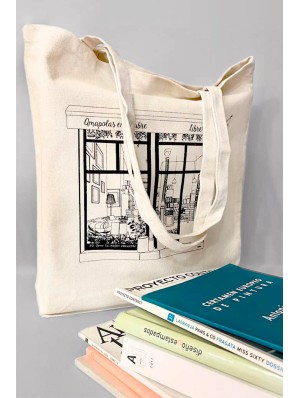 Thick canvas bag with 10 cm bottom gusset and long handles 42x42+10 cm.