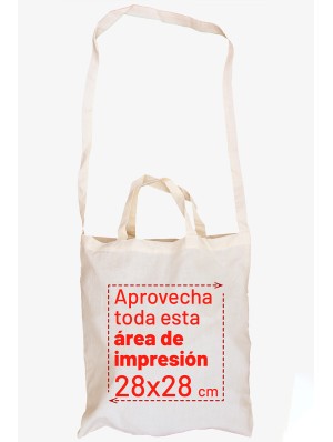 Sac bandoulière en coton avec une anse longue et deux anses courtes 38x42 cm