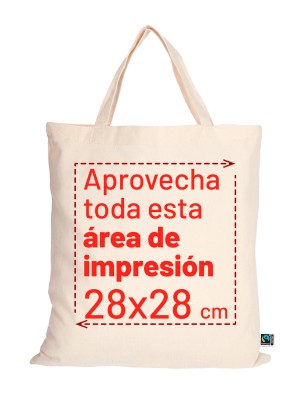 Tote Bag classique en coton équitable avec deux anses courtes 38x42 cm.