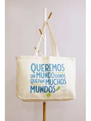 Bolsa de algodón con base de 12 cm y asas largas 48x36 cm.