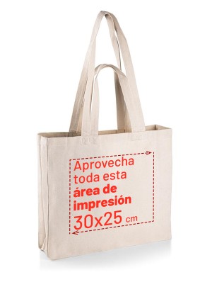 Canvas bag with long and short handles with 10 cm base. 42x38+10 cm.