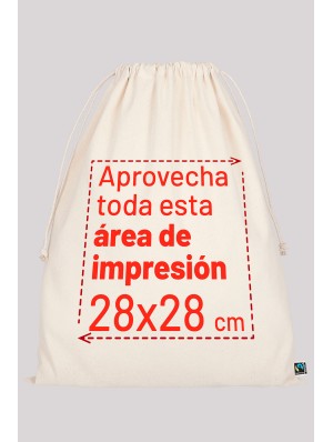Sacos grandes de algodón de comercio justo con cordones. 40x50 cm