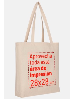 Cotton bag with 10 cm bottom gusset and long handles 38x42+10 cm.