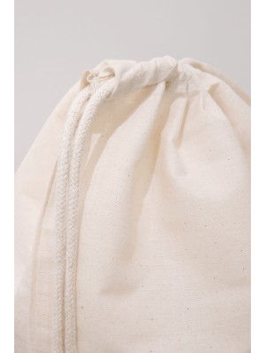 Cotton single drawstring backpack with round bottom of 25 cm diameter 40x54 cm.
