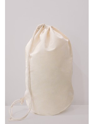 Cotton single drawstring backpack with round bottom of 25 cm diameter 40x54 cm.