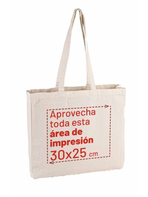 Top cotton bags, horizontal with long handles and 10 cm gusset