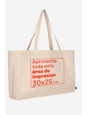 Bolsas de algodón de comercio justo. Base de 12 cm y asas largas. 48x36 cm