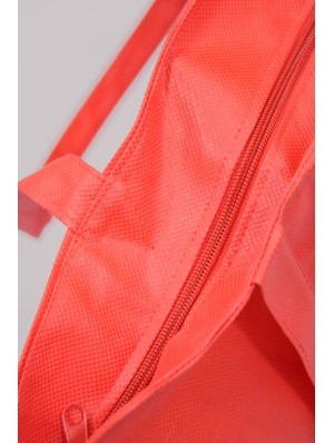 Non-woven bag with bottom gussep, zip closure and pocket 48x36+10 cm.