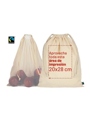 Sacos de algodón y malla de PET con cordón. 30x40 cm