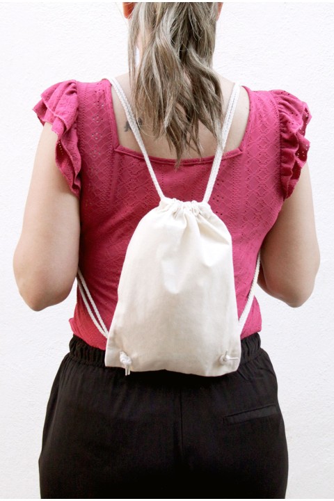 Mochila de algodón sin fondo con cordón doble 21x29 cm.