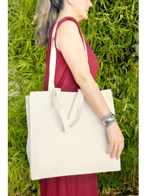Canvas bag with long and short handles with 10 cm base. 42x38+10 cm.